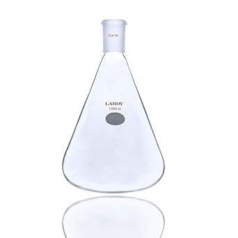 Laboy Glass 1000mL Erlenmeyer Flask, Heavy Wall Borosilicate 3.3 Conical Flask with 24/40 Standard Taper Joint, Hand-Blown Lab Flask for Reflux, Receiving, Mixing & Solution Prep