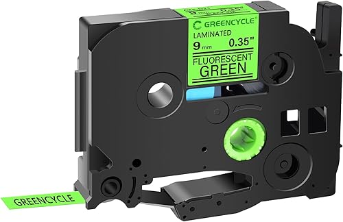 GREENCYCLE Compatible con Ptouch Label Maker Tape TZe-D21 TZ-D21 Negro sobre verde fluorescente TZe TZ 0.354 in 0.35'' Cinta de etiquetas laminada