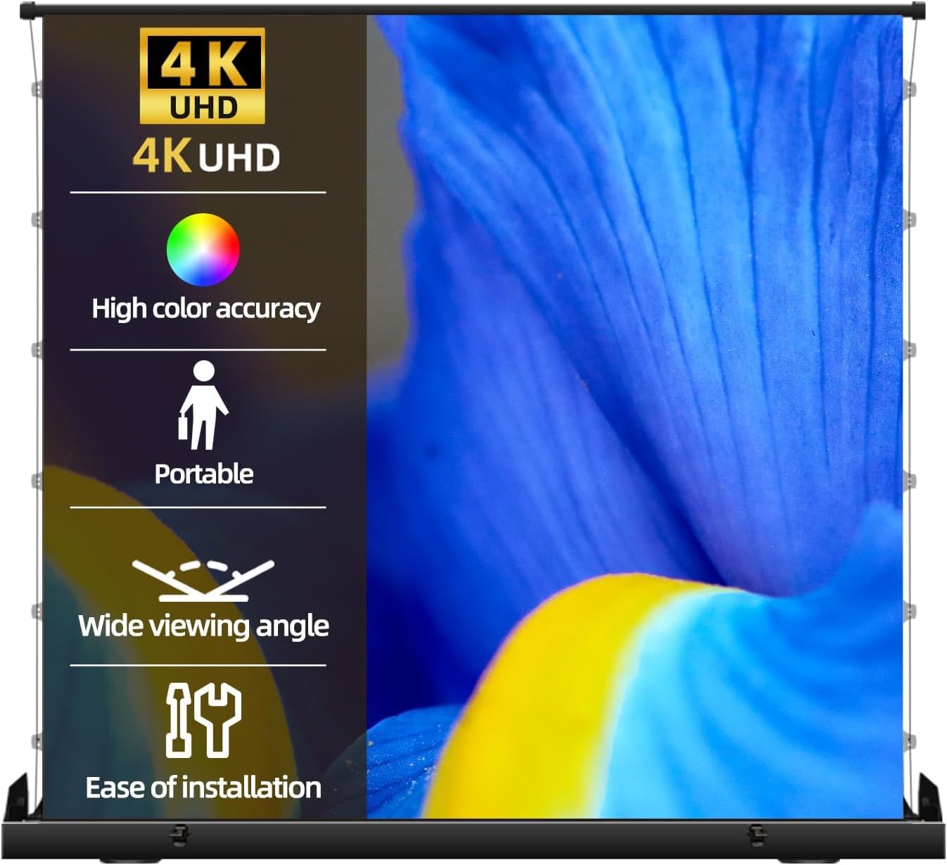 Portable Tab-Tension ALR Manual Pull Up Projector Screen,178°Viewing Angle Movie Screen,Outdoor Projector Screen Wrinkle-Free Design for Backyard Movie Night(100 in/16:9)