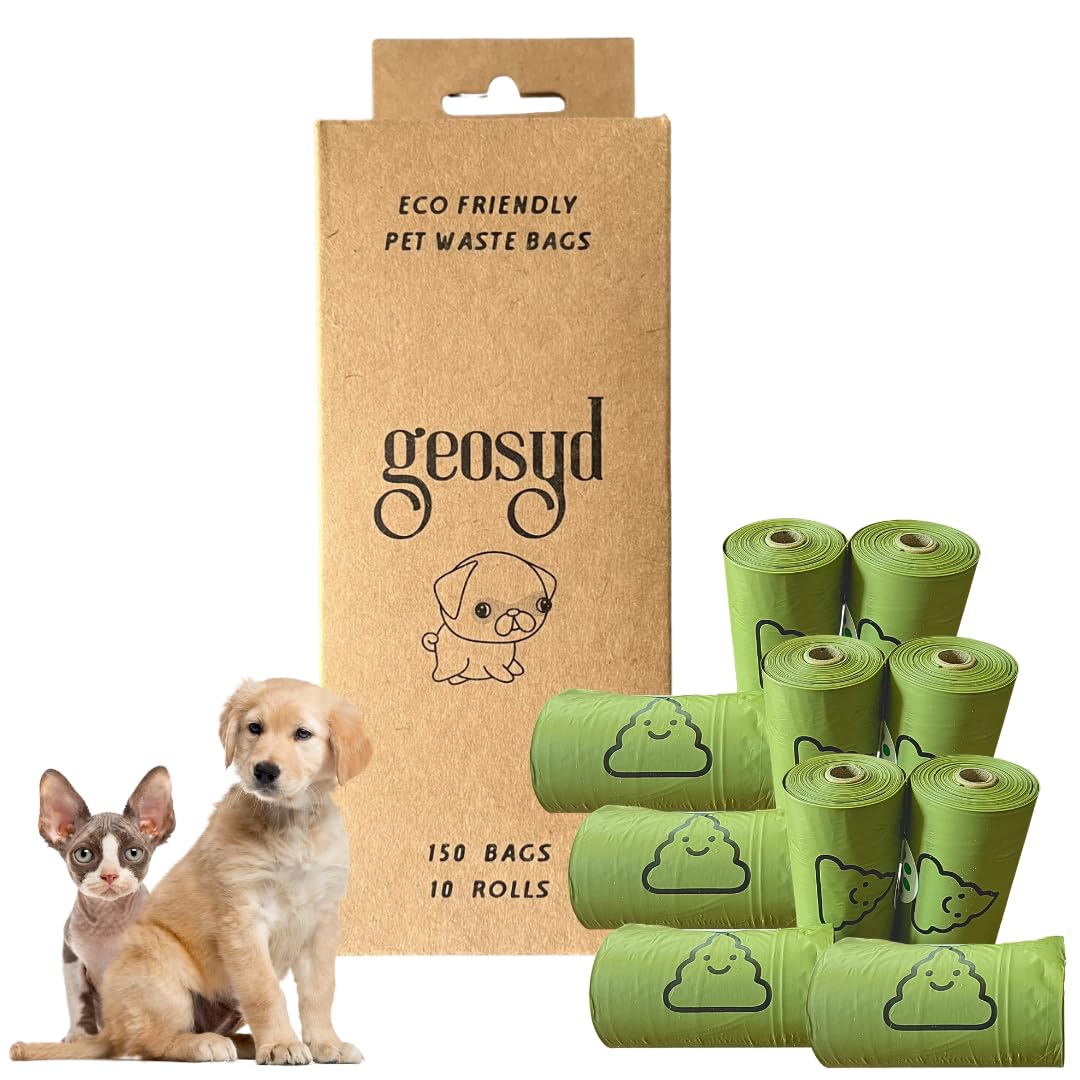 Eco-Friendly Dog Poop Bags, Cat Litter Bags, (150 Bags), Dog Poop Bags Rolls, Poop Bag Refill, Dog Waste Bags, 10 Rolls (Unscented)