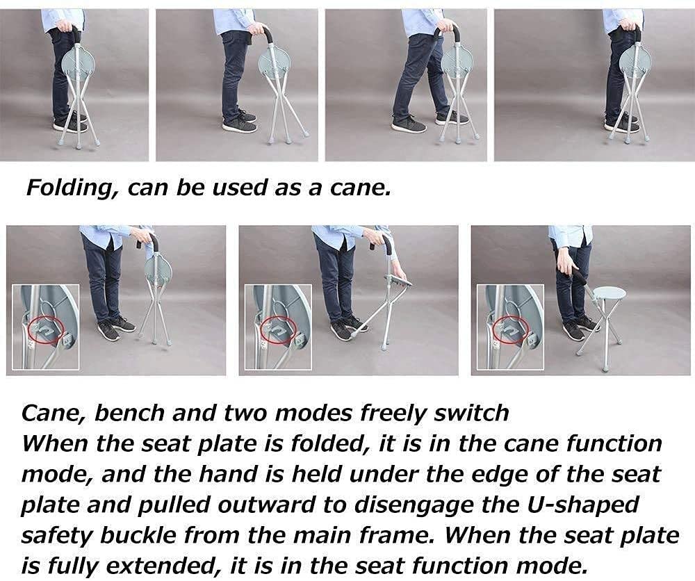 Andador para Ancianos,Regalo para Ancianos: Asiento Plegable para Caminar, Bastón de Aluminio de Tres Patas, Asistente para Caminar liviano, Adecuado para Ancianos, Mujeres, Hombres, Mujeres