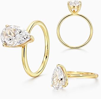 Michooyel 18K Gold Plated Simple 2CT Pear Cubic Zirconia Eternity Band Fake Bridal Wedding Ring Promise Ring Engagement Ring for Women | Statement Ring