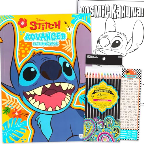 Stitch - Set di libri da colorare avanzati, per adolescenti e adulti, con Lilo e Stitch, con matite colorate, per rilassarsi