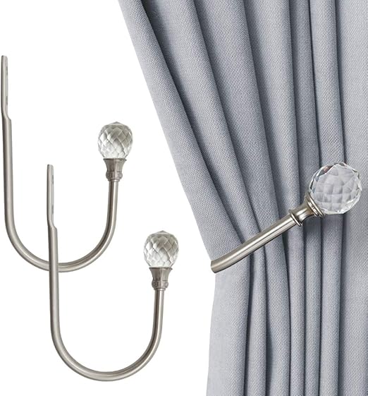 Crystal Curtain Holdbacks, 2PCS U Shaped Hook Wall Mounted Tassel