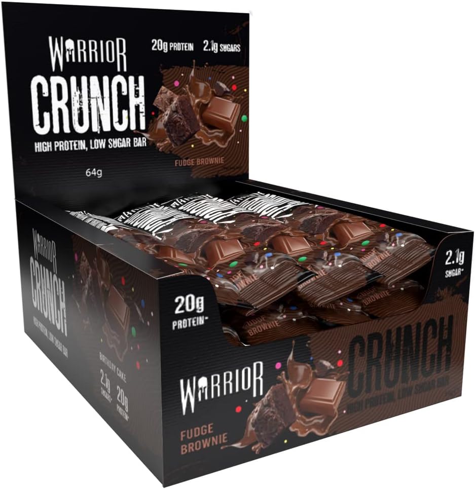 Warrior, CRUNCH - High Protein Bars - 20g Protein Each Bar - 12 Pack x 64g, Fudge Brownie