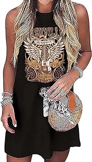 Nashville Music City Mini Dress Women Country Music Rock Band Sleeveless Dress Vintage Guitar Wings Graphic T Shirts Dress - Buy now