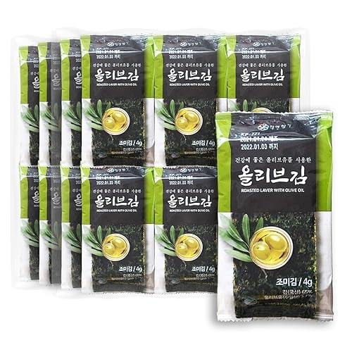 JAYEONHYANGI - Algas marinas de aceite de oliva coreano (paquete de 24), lavanda tostada con aceite de oliva, sabroso, dulce y crujiente