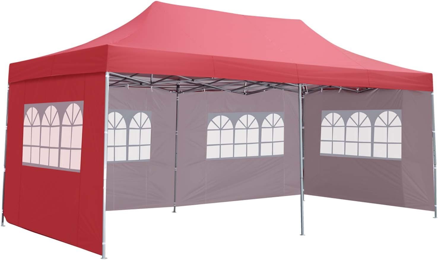 10x20 Ft Pop up Canopy Party Wedding Gazebo Tent Shelter with 4 Removable Side Walls Red