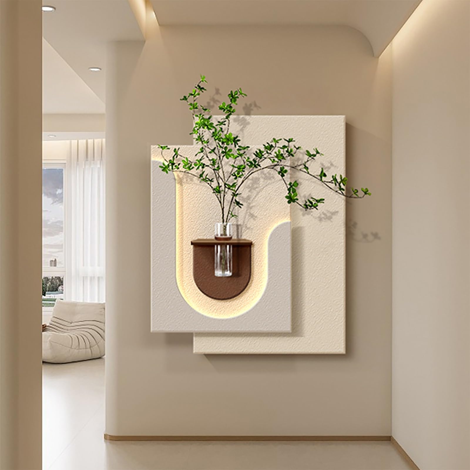 Arte murale a LED in Pietra arenaria con Piante Verdi Artificiali, Scultura Decorativa 3D per Hall di Hotel, Soggiorno, Camera da Letto