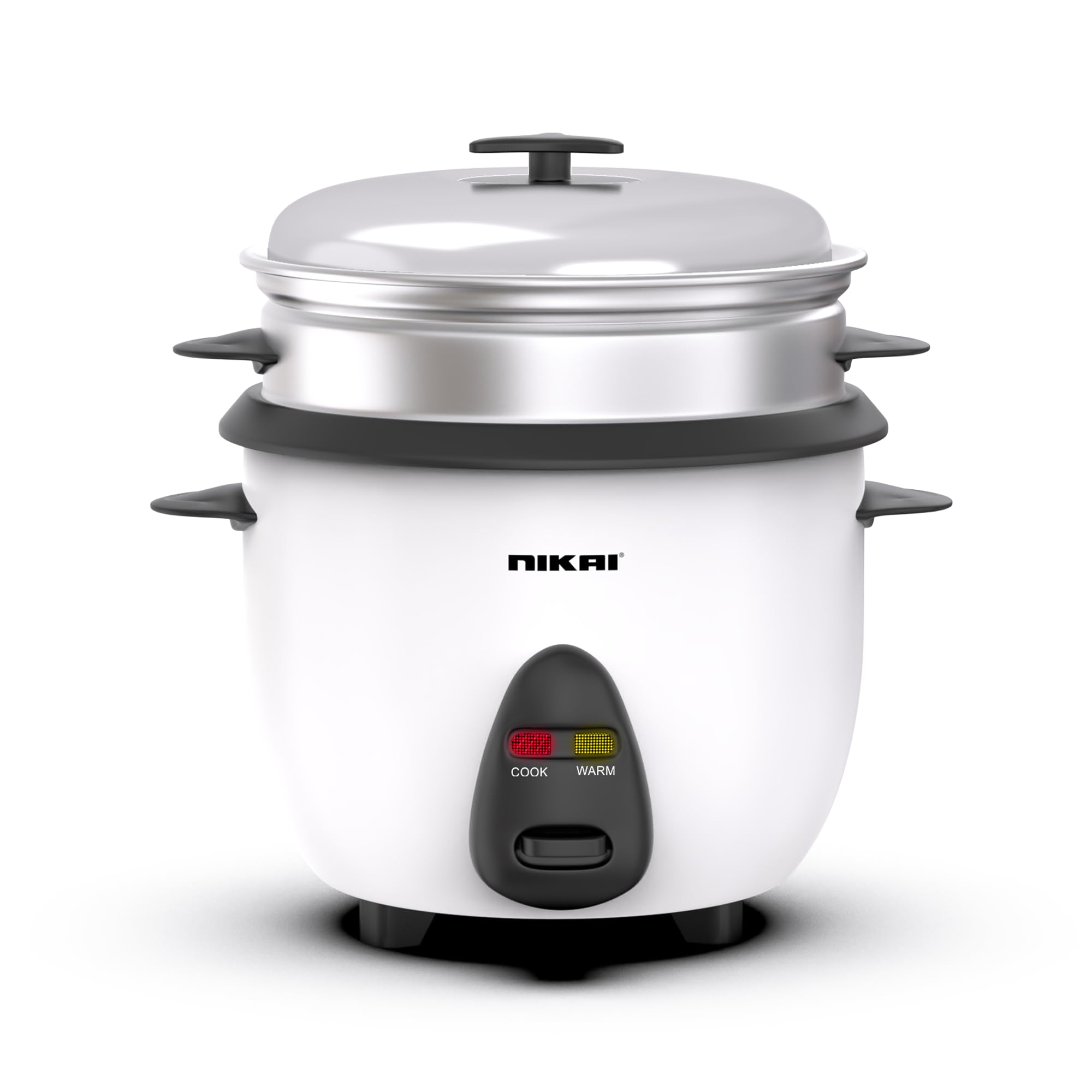 Nikai 1L 400W 2-in-1 Non-Stick Electric Rice Cooker With Steamer, Multicooker, Convenience Pot & Keep Warm Function For Flawless Meals, Detachable Cord, Cook, Steam, Ease & Efficiency -NR701A (White)