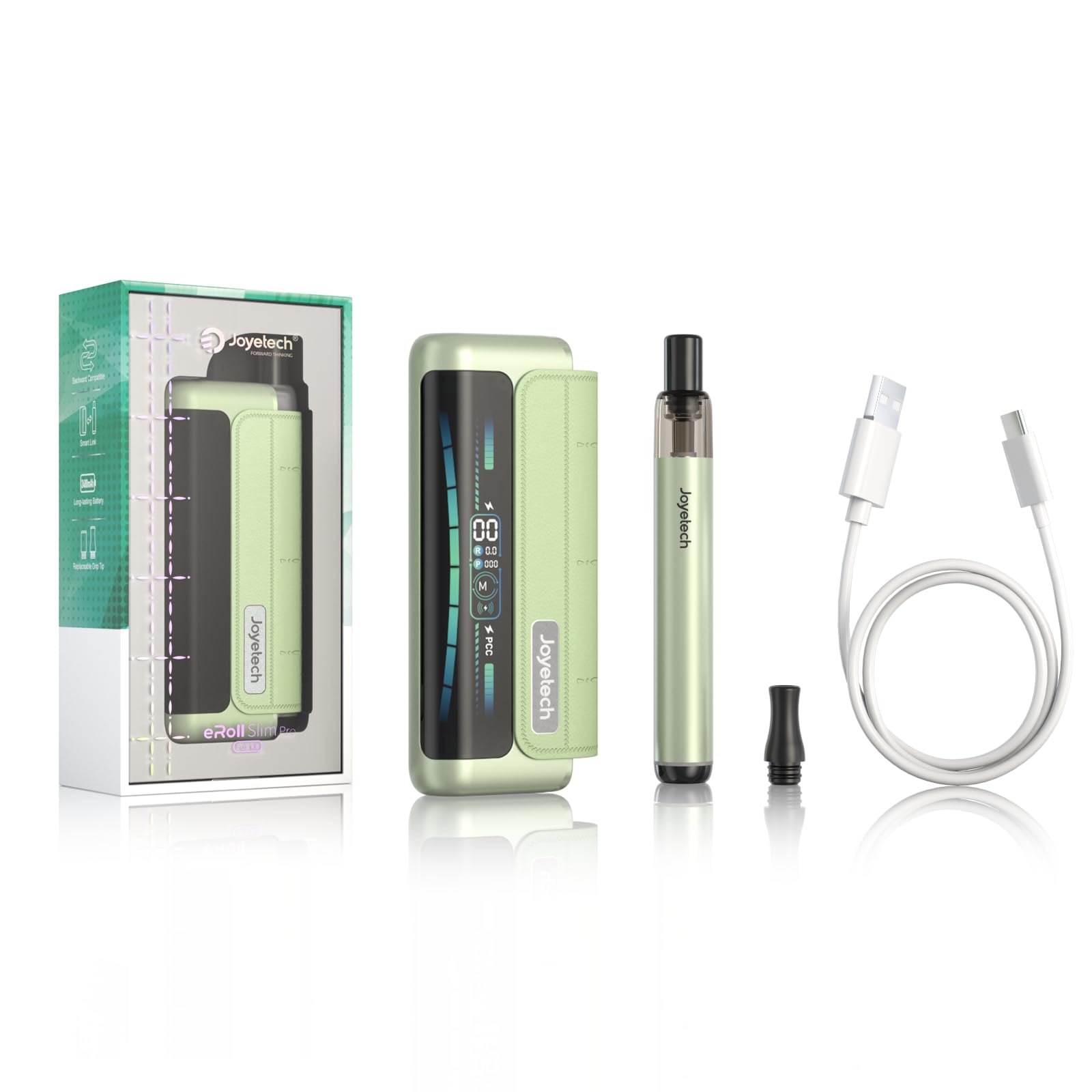 Joyetech Eroll Slim Pro Kits 2000mAh + 480mAh großer Akku Leistungsanpassung großes Display Pod-System nikotinfrei Grün