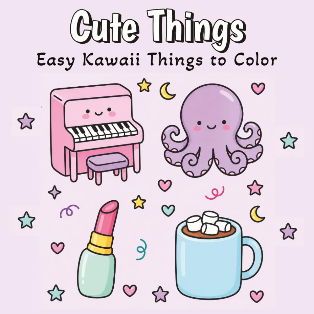 Cute Things: Fun and Easy Coloring Pages with Kawaii Objects, Food, Animals & Cozy Scenes