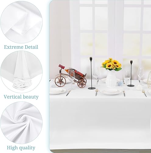 Miniatura 17 de Paquete de 4 manteles redondos de poliéster blanco de 108 pulgadas, mantel circular resistente a las manchas y a las arrugas, lavable, para bodas