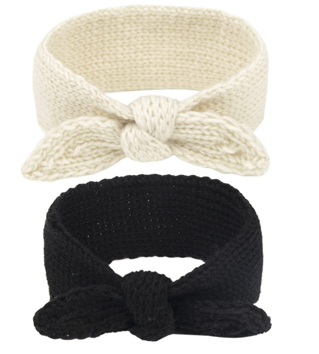 El Regalo 2 PCs Turban Wool Headband - Warm Rabbit Knot Hair Band, Knit Head Wrap for Baby Girls Newborns and Toddlers (Black & White)-picture-10