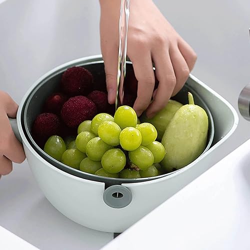 Miniatura 4 de Juego de colador de cocina 2 en 1, colador de limpieza giratorio para verduras y frutas con asa, para frutas, verduras, pasta, fideos, cesta de