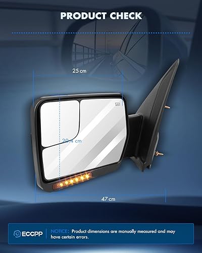Miniatura 4 de ECCPP Espejo de remolque izquierdo para Ford 2004-2014 para Ford F150 Espejo de remolque con lámpara de charco, control de potencia, reflector