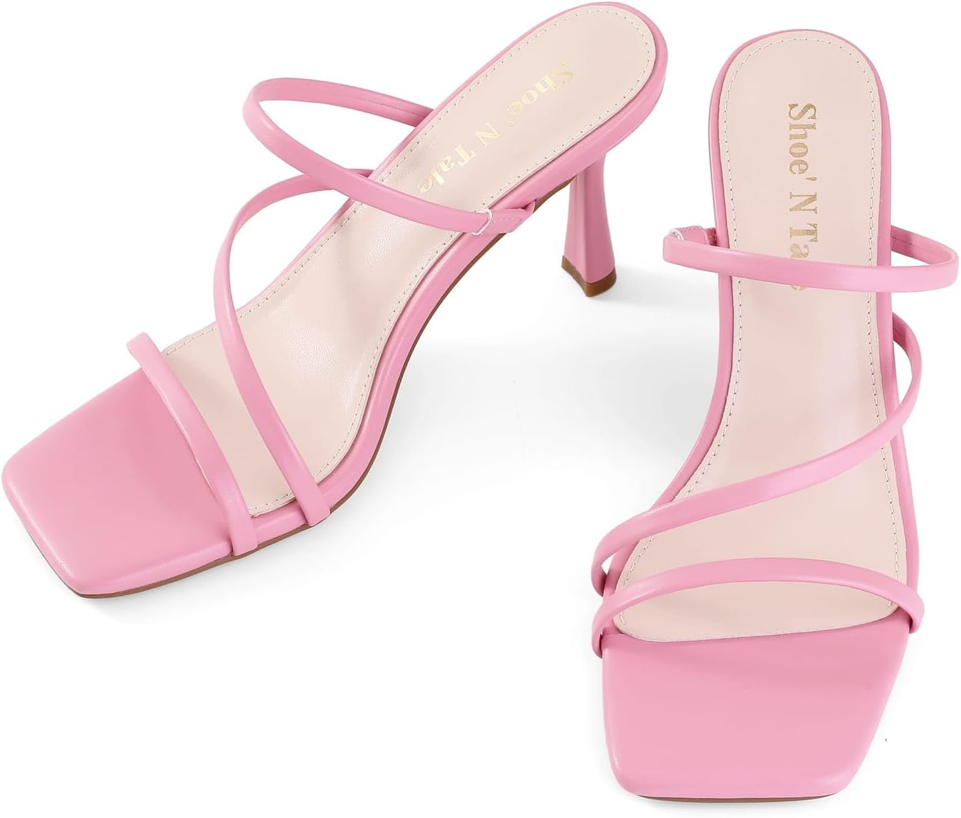 Shoe'N Tale Strappy Kitten Heels For Women Stiletto Mules Square Open Toe Slip On Sandals - Image 4