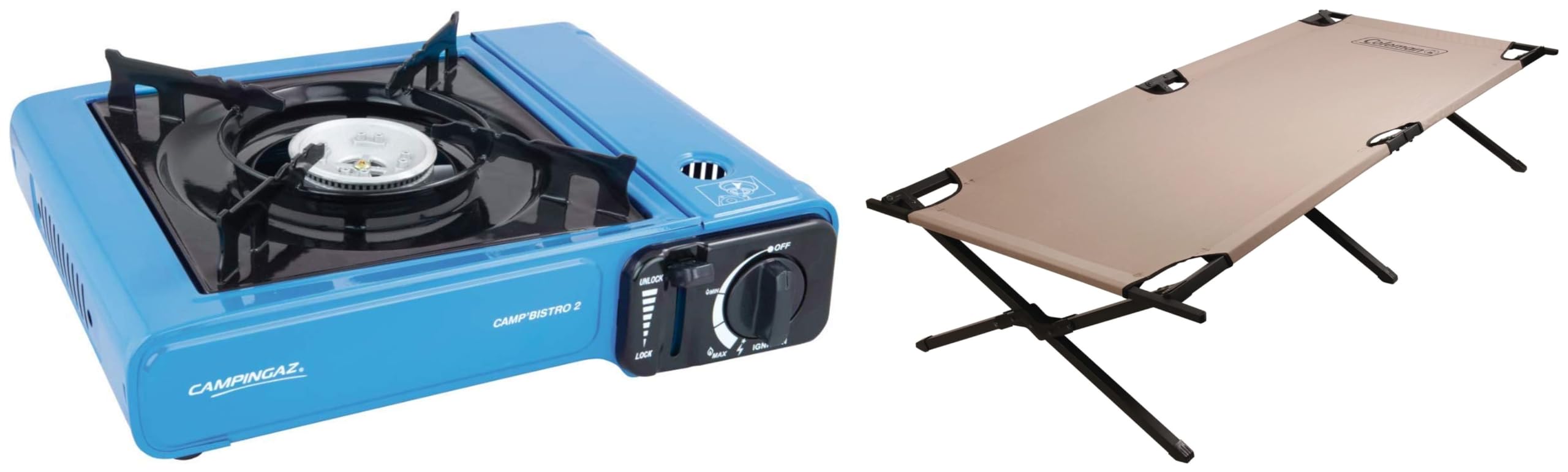 Trailhead Metal Strong Stable Portable Folding Camping Cot with Carry Bag - Brown Campingaz Camp Bistro Camping Stove, Flame Portable Gas Cartridge Cooker, 2200 W (Blue)