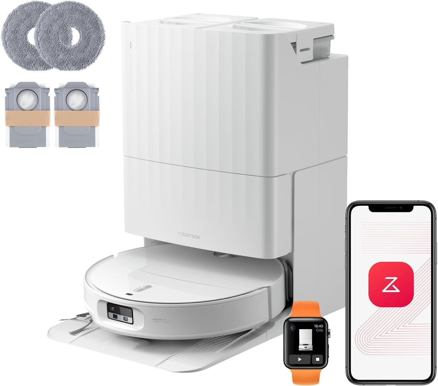 roborock Qrevo Edge 2 Set Robot Aspirapolvere Lavapavimenti con LDS Retrattile, 7,98 cm, 25.000Pa, FlexiArm, Antigroviglio, Autopulizia Panno 80°C, Evita Oltre 280 Oggetti, Videochiamata, Bianco