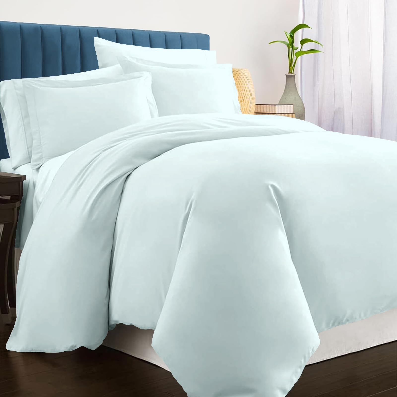 Pizuna Luxurious Cotton Super King Duvet Cover Set Blue 1000 Thread Count
