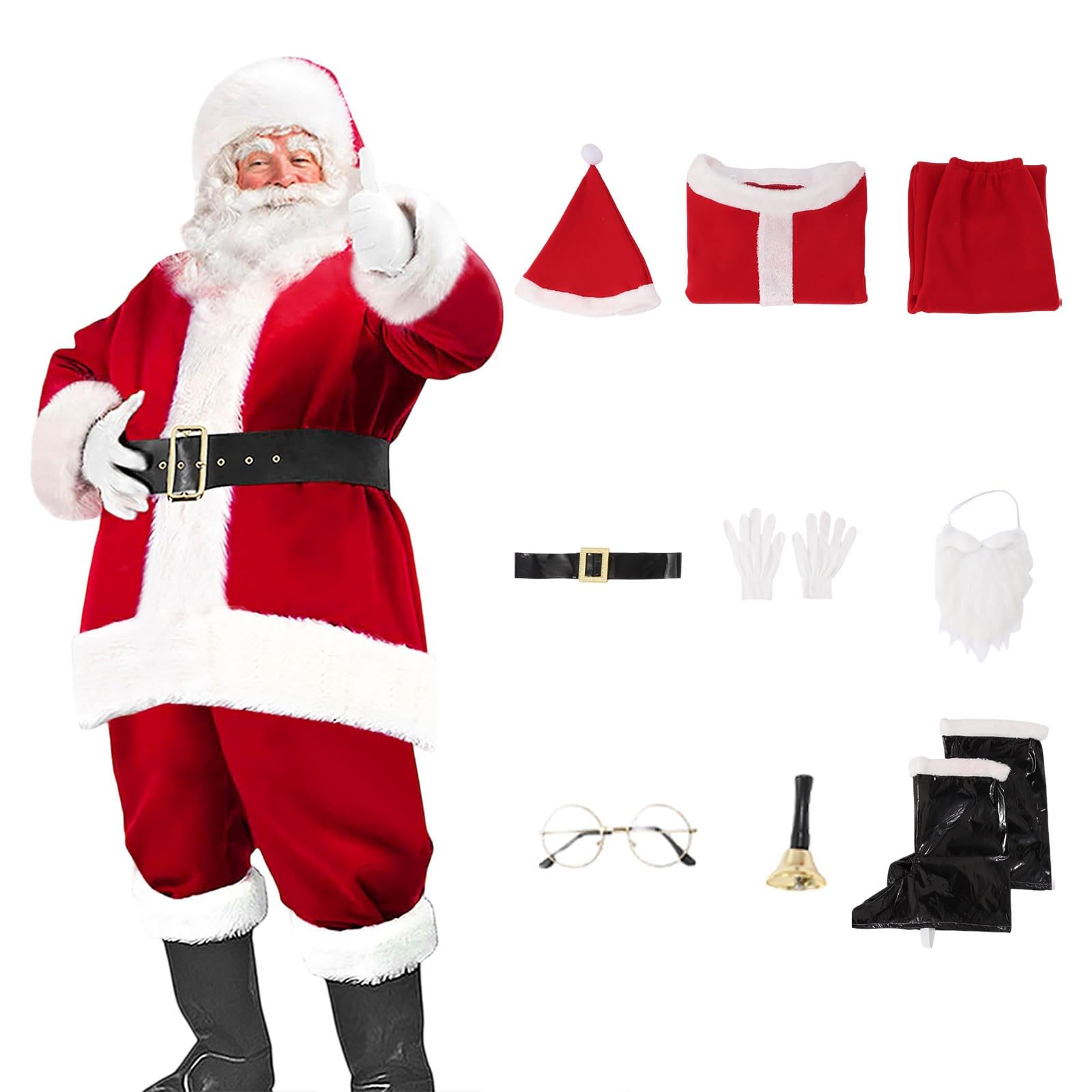 HELLORSOON Costume PèRe NoëL Grande Taille, Complet De DéGuisement De NoëL Adulte Costume PèRe Universel Grande Taille Rouge Tenue Pour Hommes Cosplay Christmas Performance