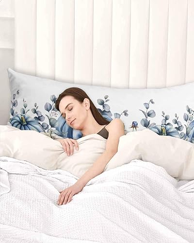 Miniatura 3 de Funda de almohada corporal de calabazas azules y blancas, fundas de almohada suaves decorativas para sofá largo lumbar con cierre de sobre, festival