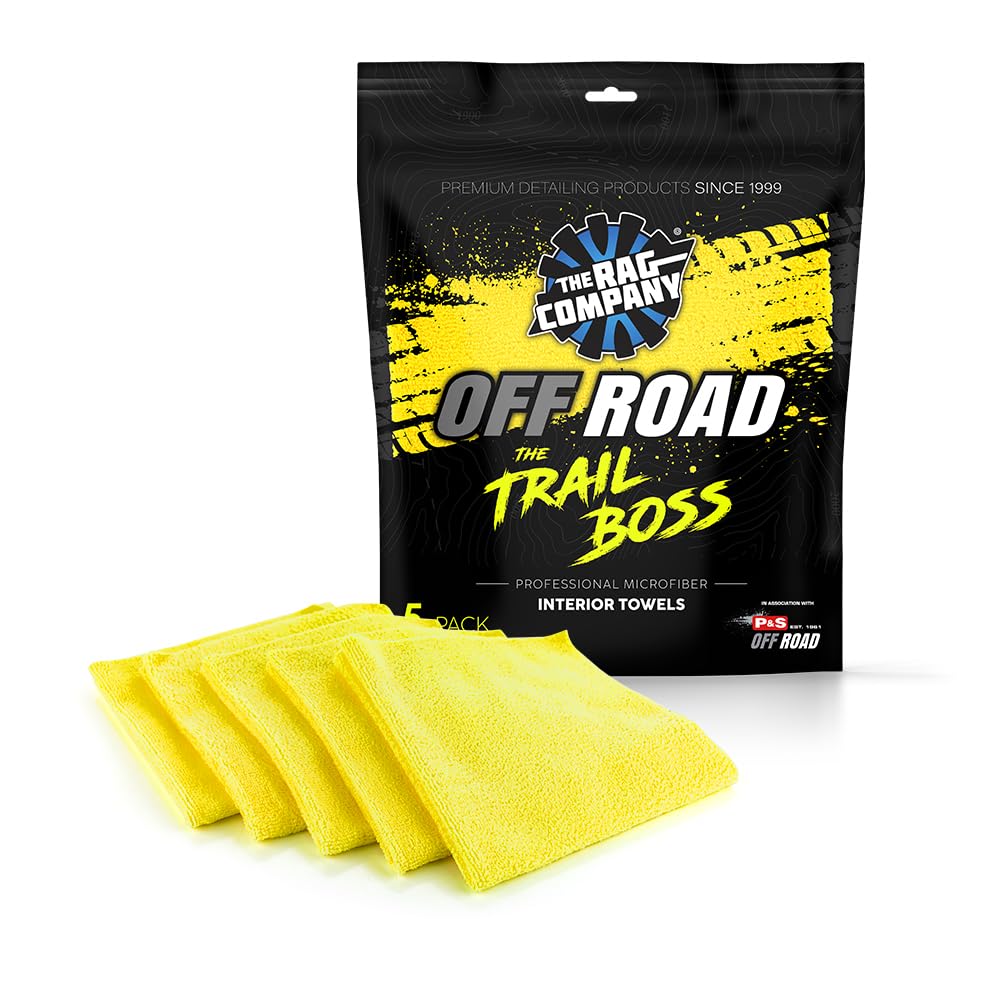 Off Road – The Trail Boss Pack – Off-Road Vehicle Interior Microfiber Detailing Towels; Safe on Plastic, Dashboards, Gauges, and Screens; Edgeless, 245gsm, 16in x 16in, Yellow (5-Pack)