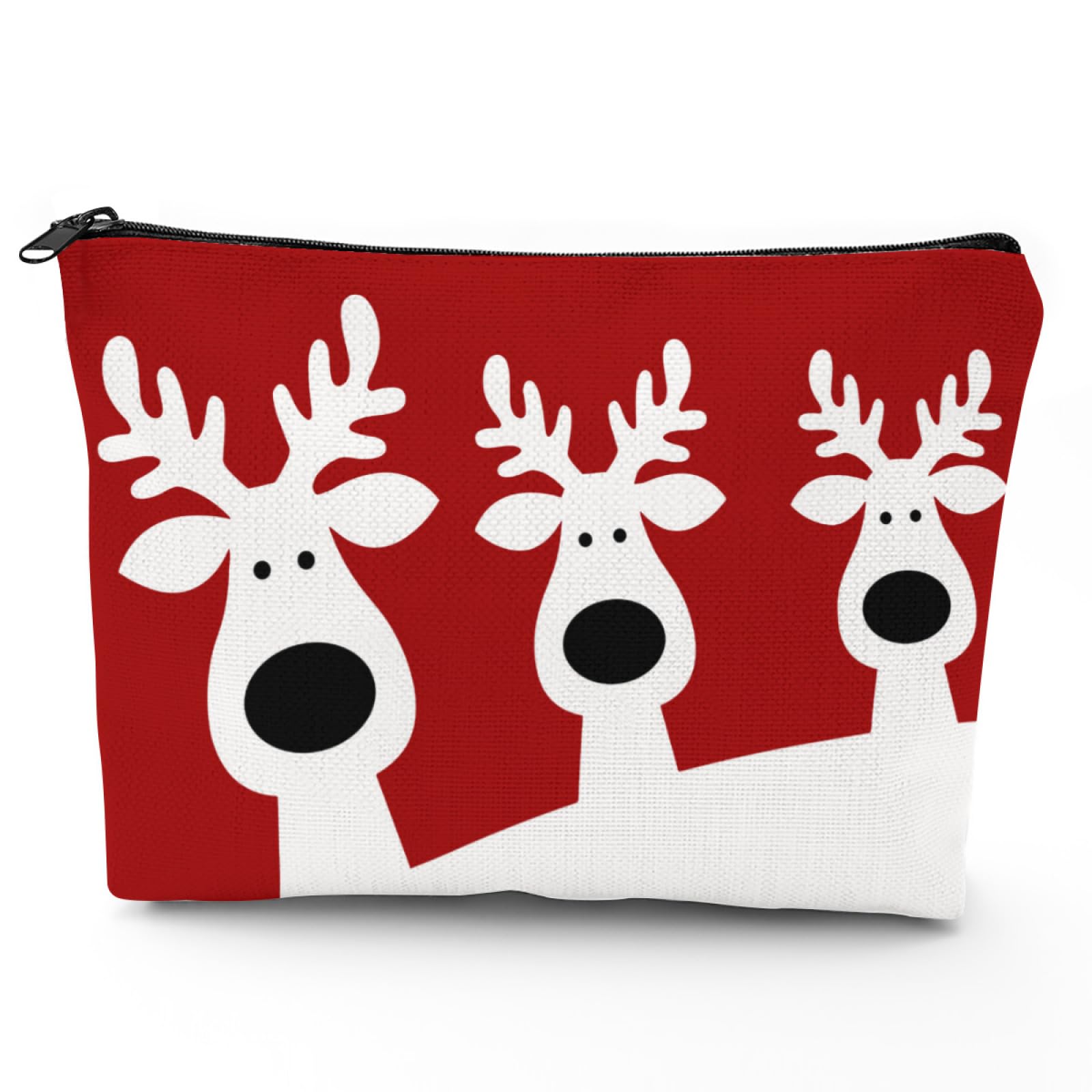 Deer Christmas Makeup Bag, Xmas Red Reindeer Multi-Purpose Women Cosmetic Bag, Large Capacity Zipper Purse Organizer Pouches