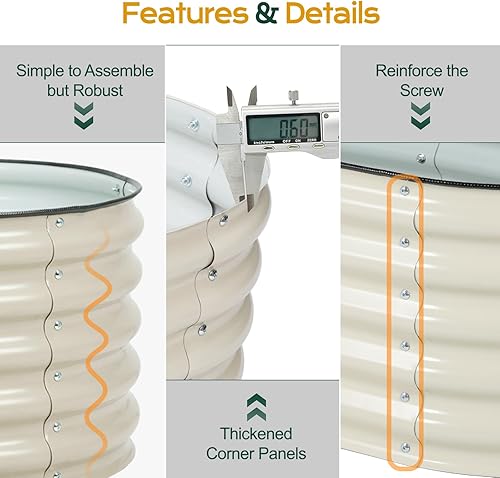 Miniatura 9 de Aoodor Kit de cama de jardín elevada ovalada galvanizada de 17 pulgadas de alto, 4 en 1, maceta grande de metal para exteriores, para verduras,