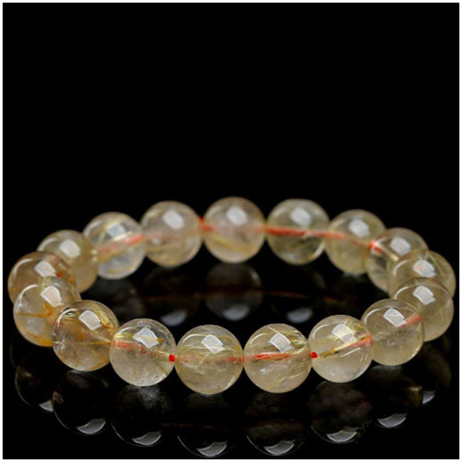 Pulsera de Citrino con Piedras Preciosas de Chakra, Pulsera de Cuentas curativas Naturales, Cuentas de Cristal Ajustables, Cuarzo rutilado Dorado, Cuentas de Piedra Lisas Redondas,3a,11MM
