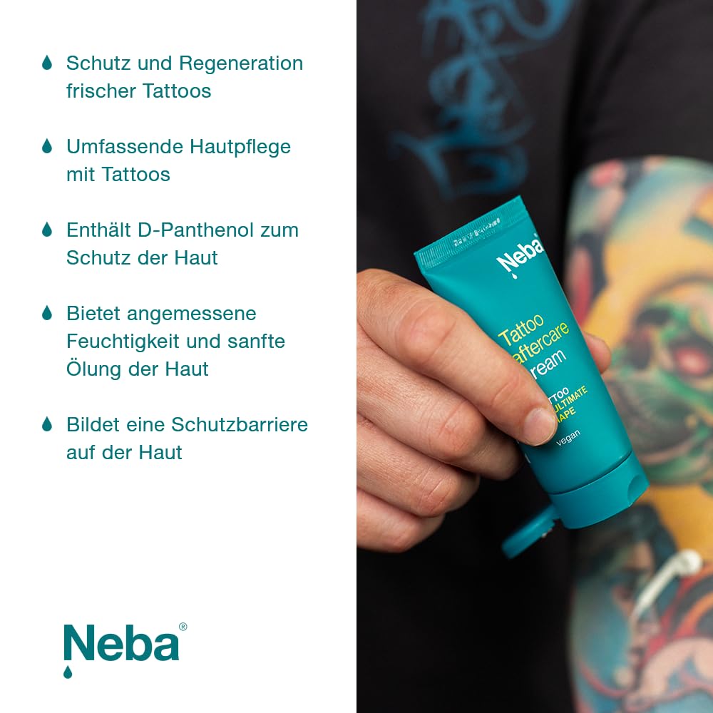 NEBA - Tattoo Pflege 2er Set, Frisches Tattoo Creme und Waschgel - Zubehr  Pflege, Aftercare - mit Aloe Vera - Sanfte Reinigung auch ohne Wasser fr  Ttowierte Haut, Vegan Friendly - 150ml : Amazon.de: Kosmetik