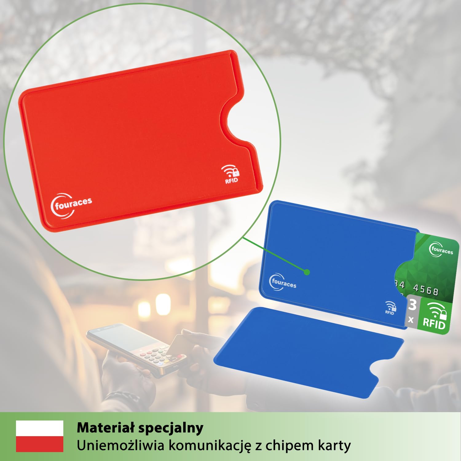 fouraces 3x etui ochronne z blokadą RFID – różne kolory – zabezpieczenie przed kradzieżą danych – etui NFC – etui na karty kredytowe i karty EC, etui na karty EC na karty bankowe