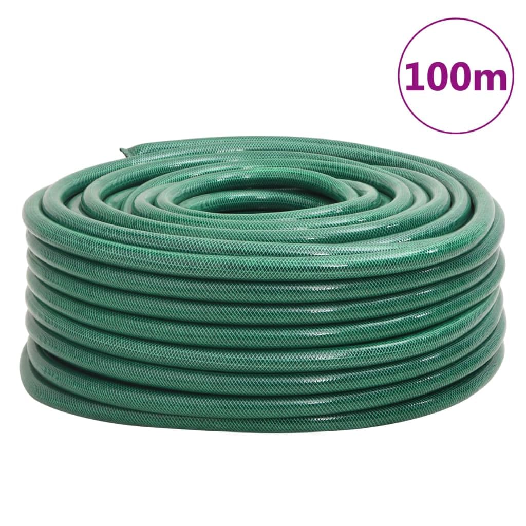 Tuyau d'arrosage vert - 1" - 100 m - En PVC - Flexible - Sans pli - Extensible - Pour l'arrosage - Avec seringue - Raccord de douche - Pour pelouse, terrasse, balcon, parterre de fleurs