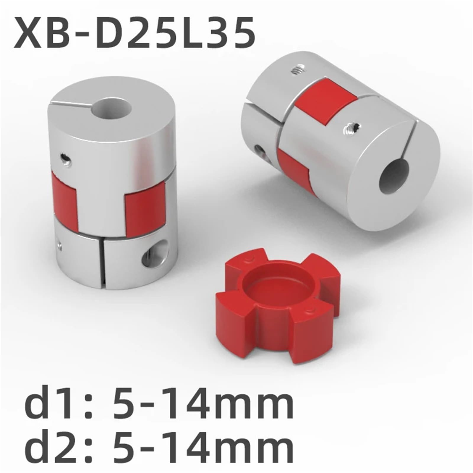 Coupleur à deux mâchoires XB D25L35 en aluminium, connecteur de moteur d'accouplement d'arbre flexible CNC 5/6/10/12 mm, 1 pièce(6.35mm-10mm)