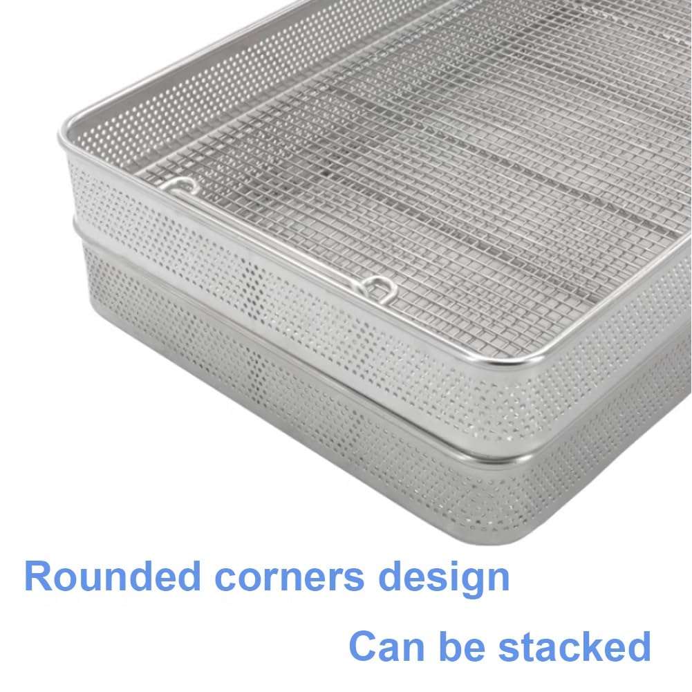 Cesta de esterilización de Acero Inoxidable, cestas de Malla Perforada, Bandeja de Malla de Alambre, Bandeja de esterilización, Instrumento para Almacenamiento esterilizado(45 * 25 * 7cm)