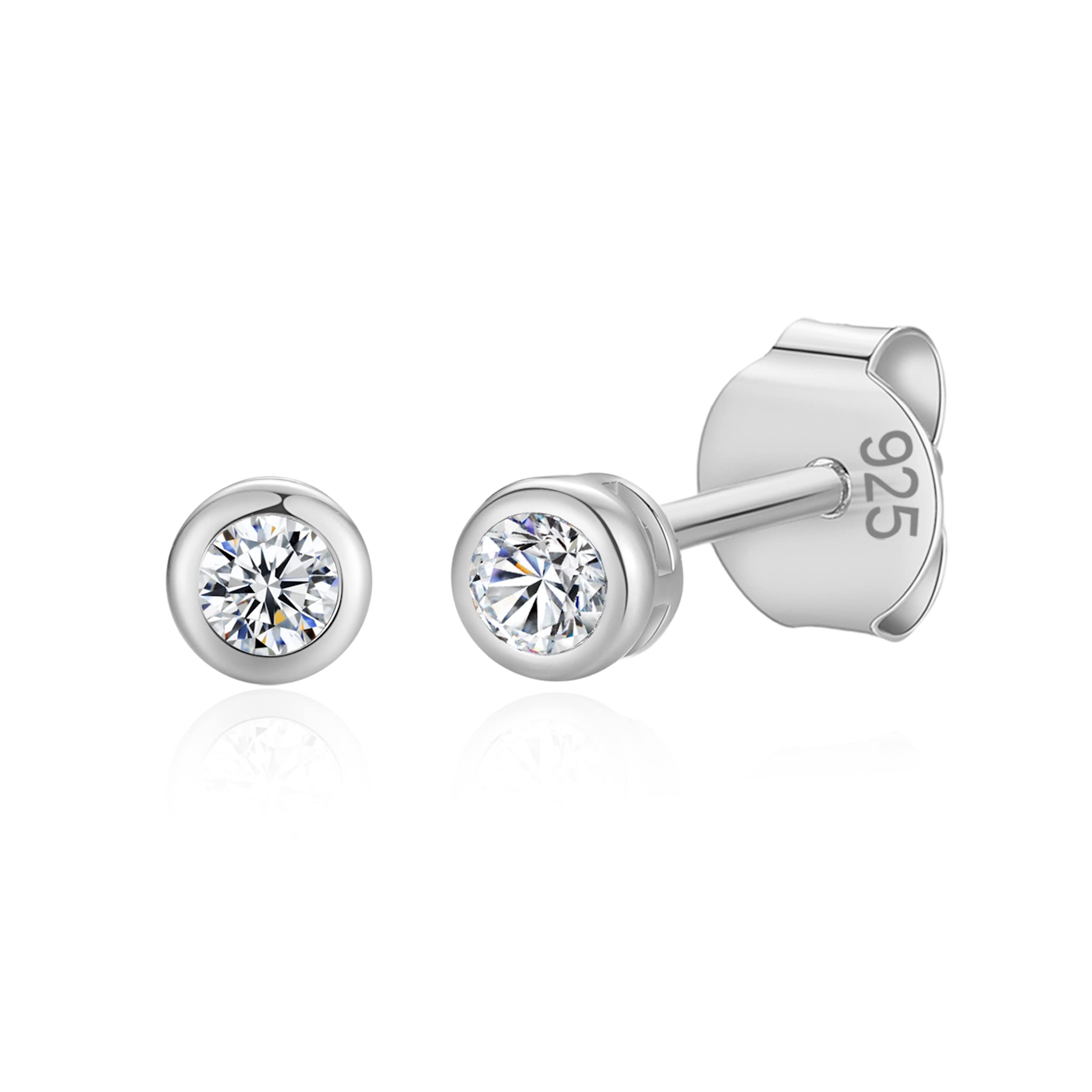 Lavishe 14K Gold Plated 925 Sterling Silver Cubic Zirconia Round Bezel Set Stud Earrings, 2mm to 4mm Stone