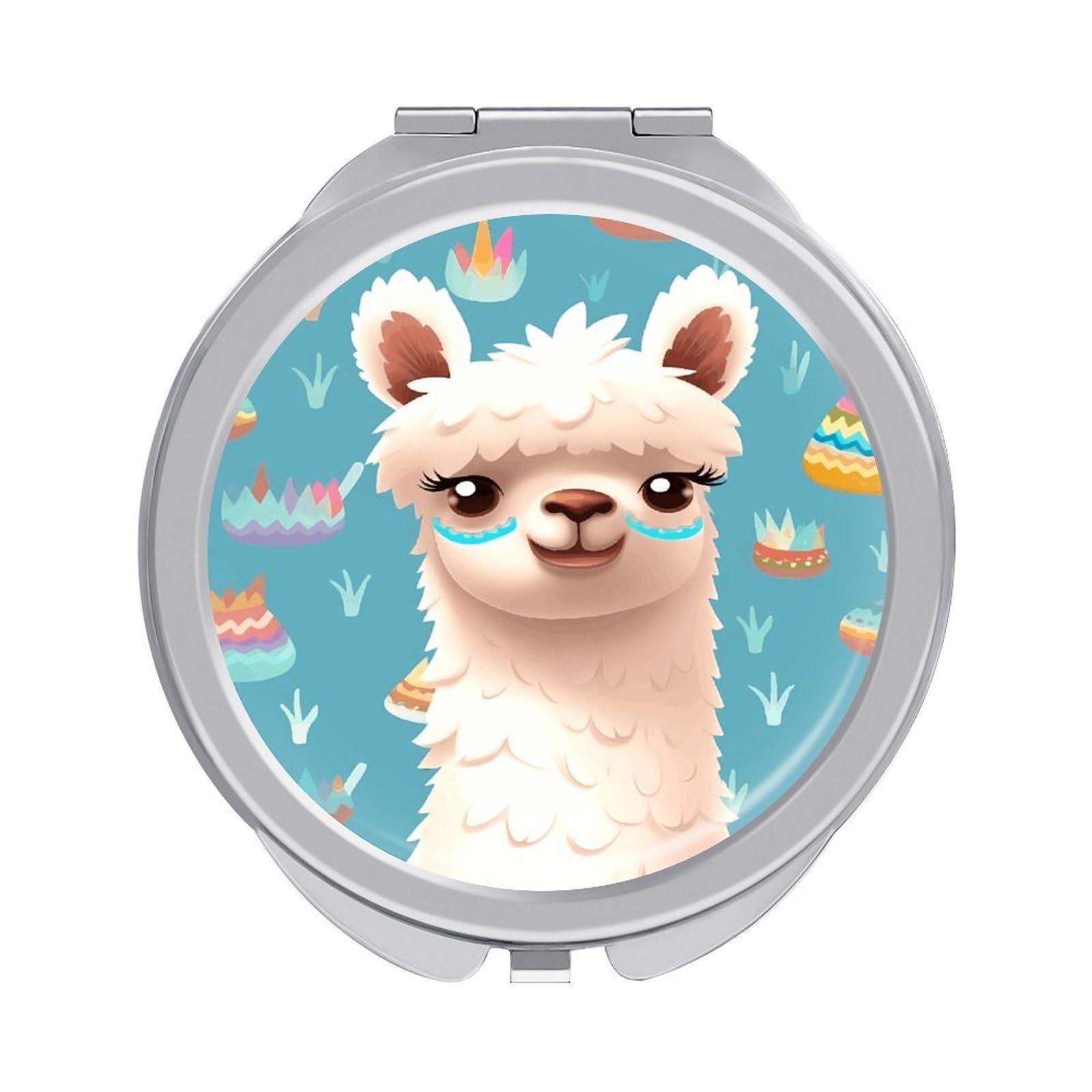 VstaDank Alpaca Patterm Compact Mirror for Purses Round Fashion Travel Makeup Mirror 2X /1x Magnifying Double Sides Mini Mirrors Portable Pocket Mirrors for Handbag Purse Women Gift