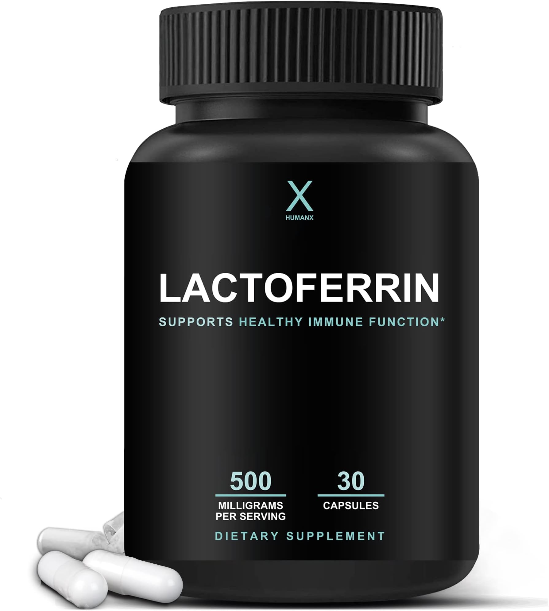 HUMANX Lactoferrin 500mg - Powerful Serving Size (Gluten Free, Non GMO, Soy Free Supplements) - A Component in Colostrum - USA Made, Supports Healthy Immunity, Iron Utilization & Absorption