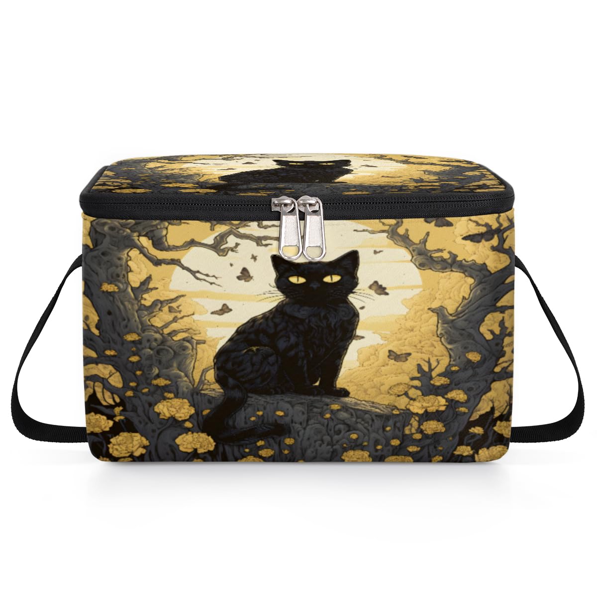 GzLeyigou Black Cat Lunch Bags for Women Men 9 Cans, Hot & Cold Food Delivery Bag Insulated Grocery Bag Insulated Lunch Box Halloween Cooler Bag for Office Work Picnic Beach