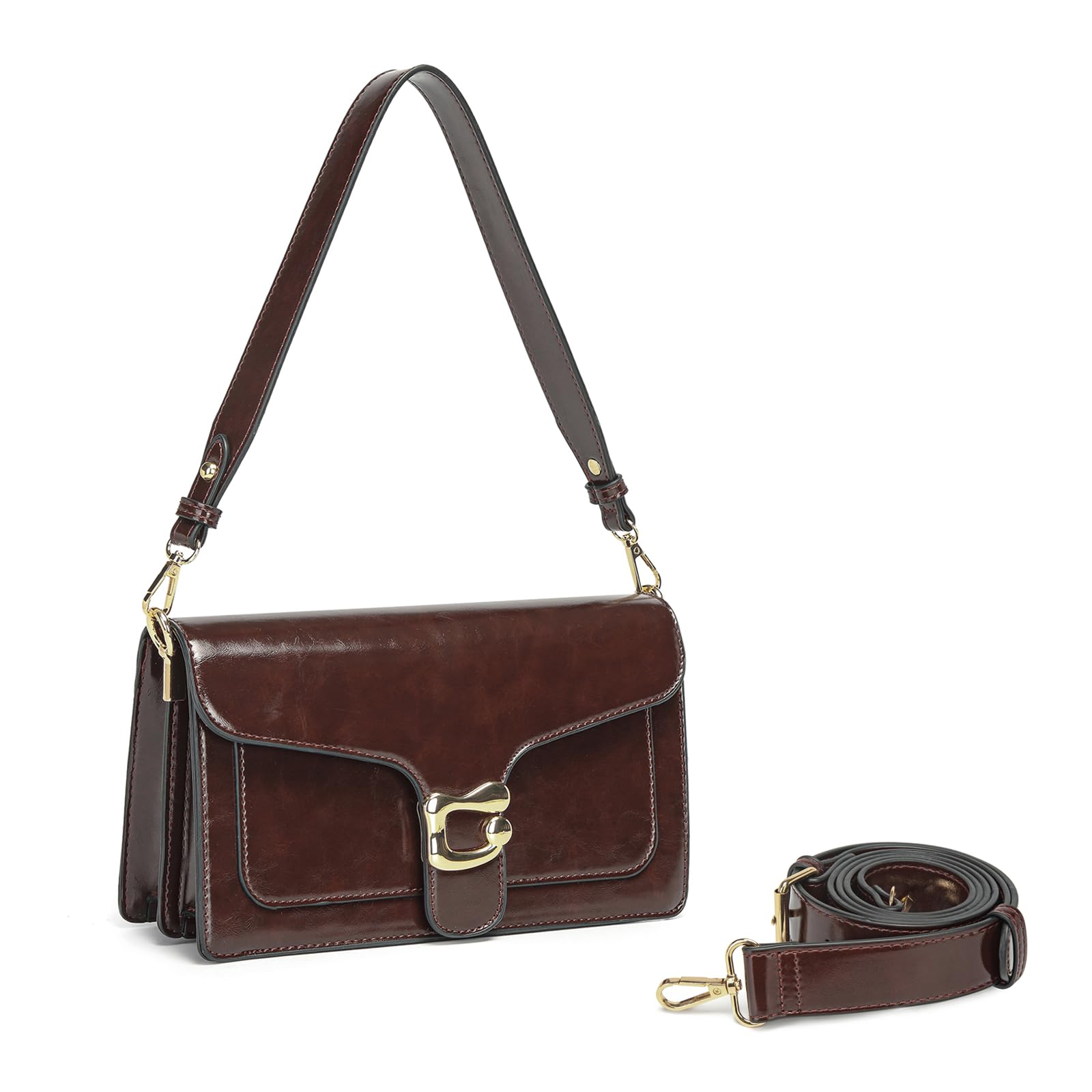 Travistar Handtasche Damen Klein Umhängetasche Damen Retro Leder Crossbody Bag Damen Schultertasche Abendtasche Kupplung mit 2 Abnehmbar Breiter Gurt Kreditkartenfächer Burgundy
