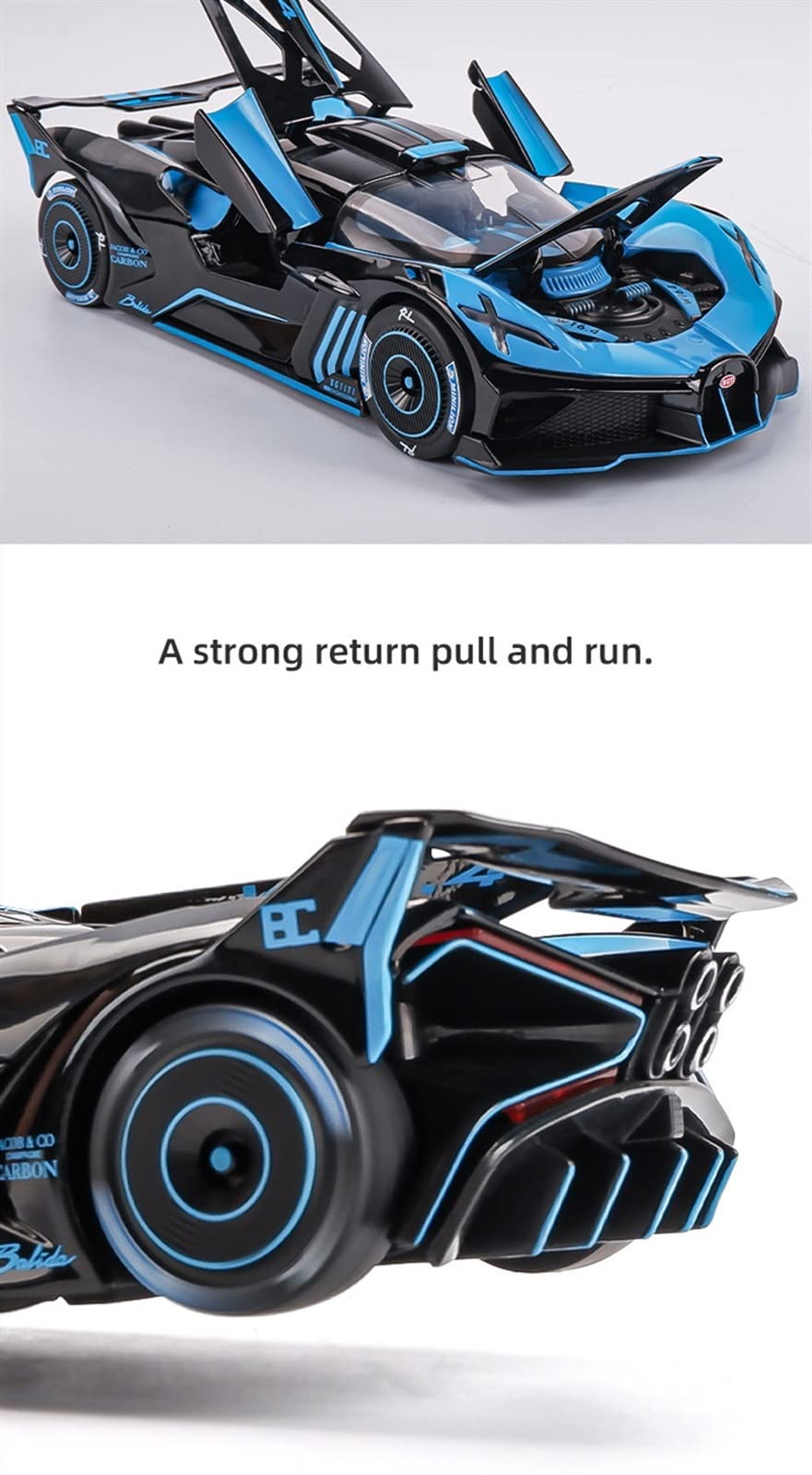 Bugatti Bolide Miniature 1:24 – Alliage Moulé, Rappel, Sons Et Lumières, Portes Ouvrantes, Cadeau Enfant