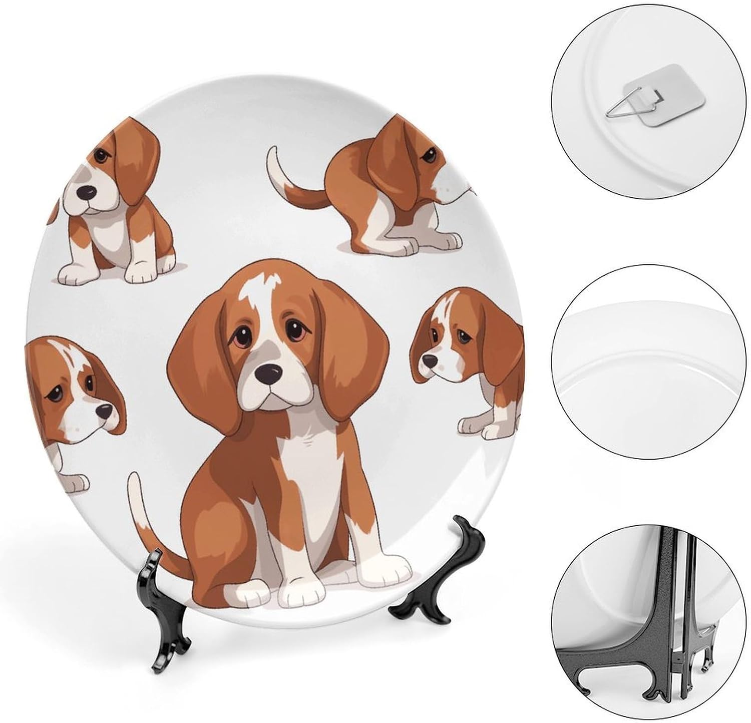 Beagle Dog Bone China Decorative Plate Exquisite Ornamental Wall Hanging Platter 6/7/8/10 Inch Vintage Art Ceramic Decor Dish for Home Tabletop Decor Housewarming Gift image 4