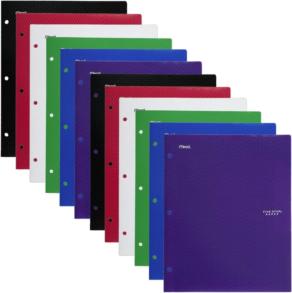 Five Star 2 Pocket Folders, Stay-Put Folder, Folders with Pockets, Prongs, Fasteners, Assorted Colors, 12 Pack (52162)