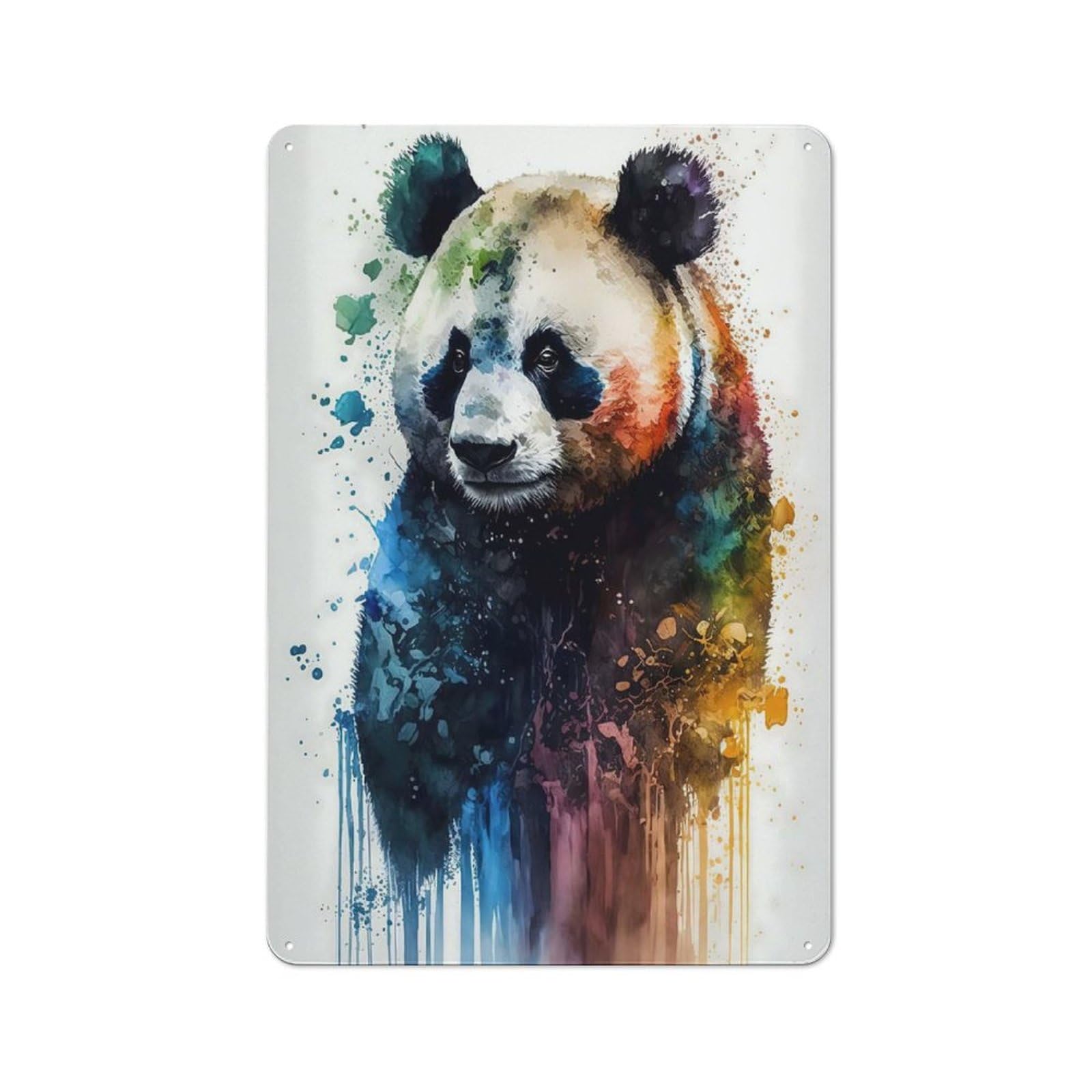 Junmoney Panda In Watercolor Retro Metal Wall Decor 30X20cm, Metal Wall Art Sign For Living Room, Hallway, Kitchen Or Cafe