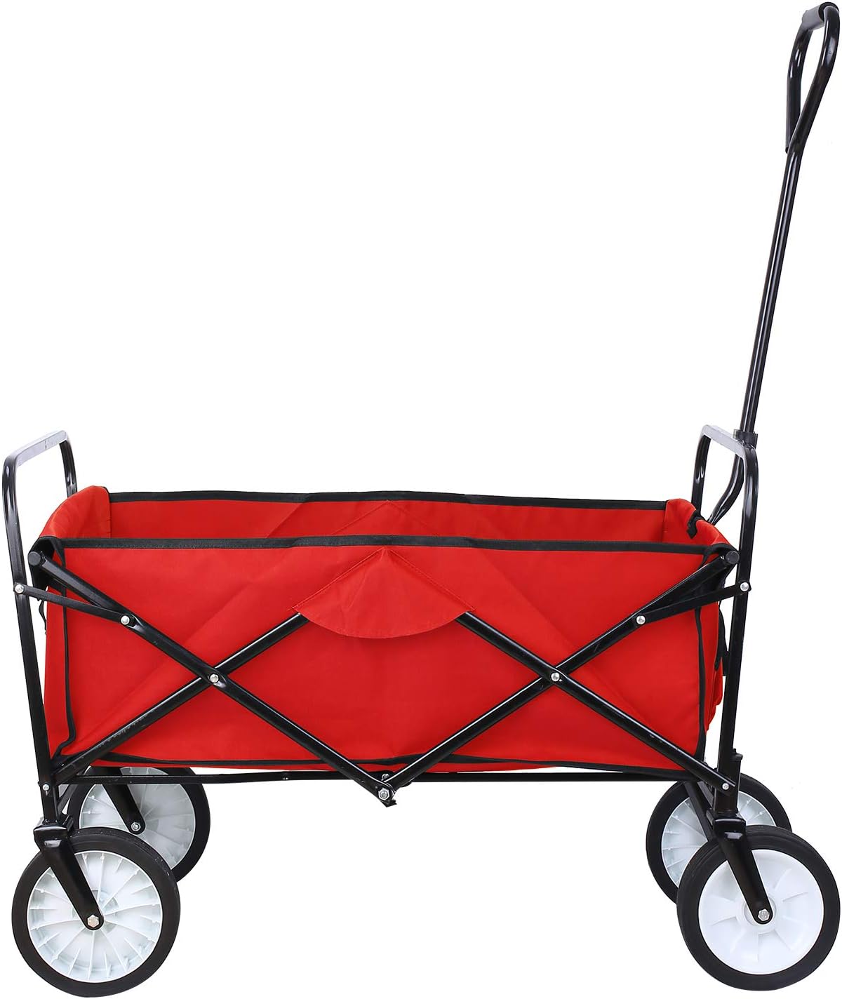 Collapsible Outdoor Utility Wagon, Heavy Duty Folding Garden Portable Hand Cart, with 8" Rubber Wheels and Drink Holder, Suit for Shopping and Park Picnic, Beach Trip and Camping
