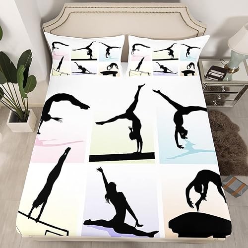 Erosebridal Juego de sábanas de gimnasia para niña negra, tamaño Queen, para bailarina de gimnasta, juego de sábanas bajeras deportivas con