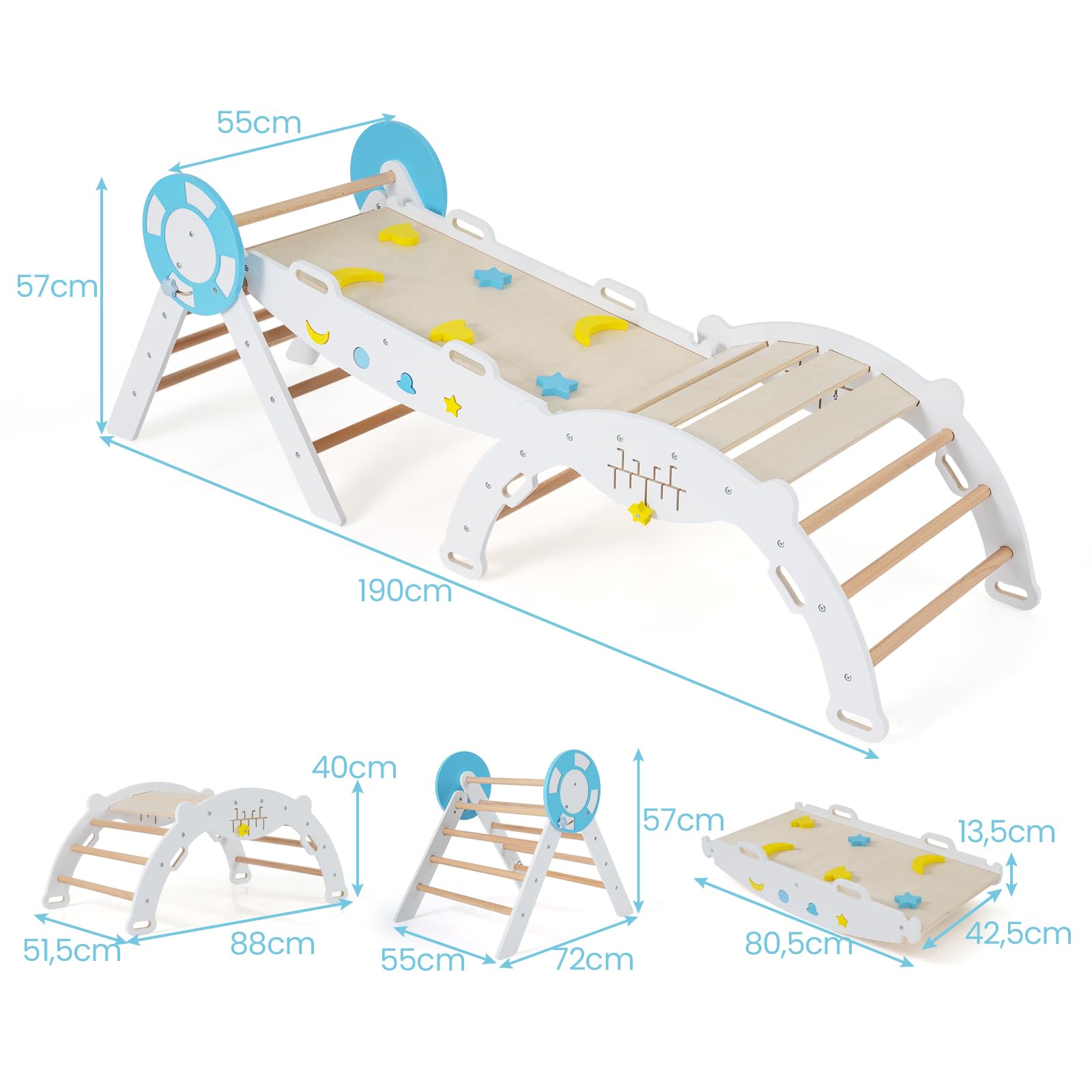 RELAX4LIFE Set da Arrampicata per Bambini, Triangolo di Arrampicata con Scivolo e Arco, Gioco di Incastri in Legno, Gioco Montessori per Bambini 1+ Anni (Marinaio-3 Pezzi | Bianco)