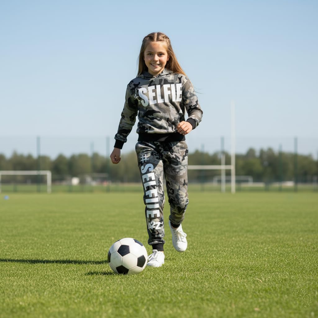 A2Z 4 Kids Enfants Filles Garçons Survêtement Designer Gris #Selfie Imprimer Toison Encapuchonné Crop Top Bottom Jogging Costume Joggers Âge 5-13 Ans