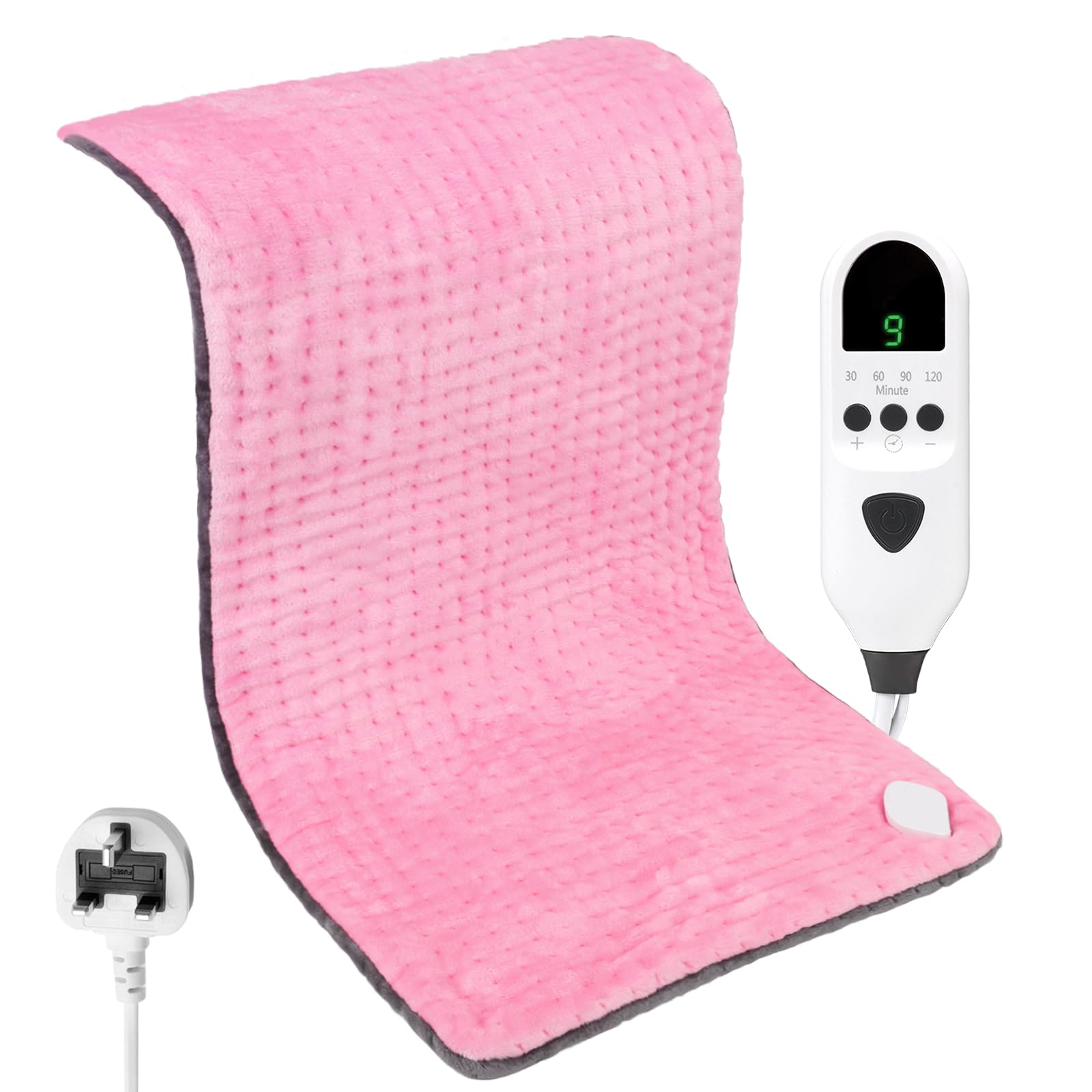 Longzhuo Cuscinetti termici per alleviare il dolore alla schiena, cuscinetto riscaldante elettrico 9, temperatura e timer 2H in flanella (rosa + grigio, 43 x 84 cm)