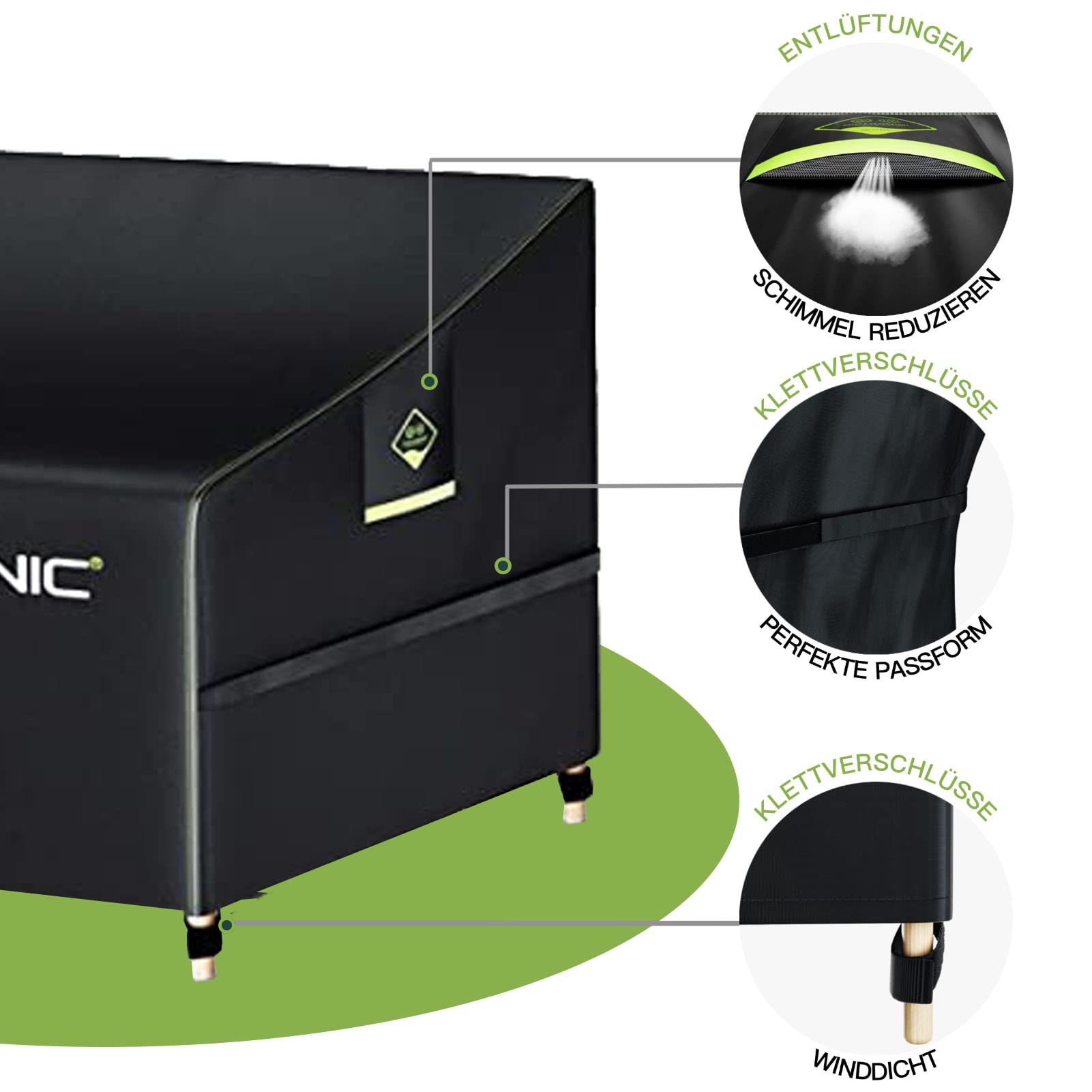 AWNIC Copridivano Componibile da Giardino, Copridivano Esterno 3 Posti, Impermeabile, Resistente ai Raggi UV, 220 x 85 x 61/71 cm